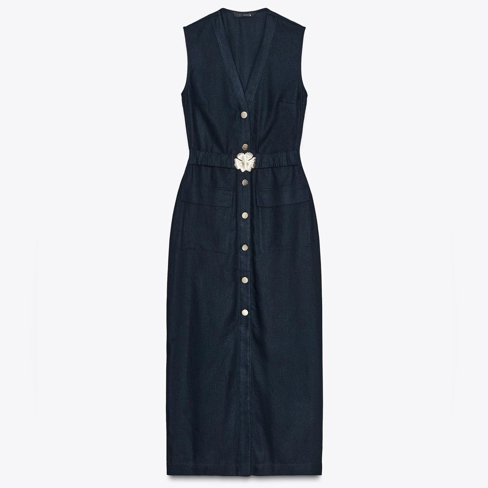 ZARA LINEN BELTED MIDI DRESS - Picture 4 of 6